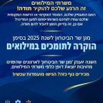 משרד הביטחון מזמין את הציבור להגיש מועמדויות לגופים שתמכו במשרתי המילואים