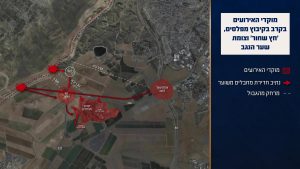 מפה המציגה את האירועים במהלך הקרב בקיבוץ מפלסים, ׳חץ שחור׳ וצומת שער הנגב